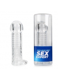 Прозрачная рельефная насадка-реалистик с петлей для мошонки - 13,5 см. - Sex Expert - в Петропавловске-Камчатском купить с доставкой