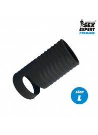 Черная открытая насадка на пенис с кольцом для мошонки L-size - 8,5 см. - Sex Expert - в Петропавловске-Камчатском купить с доставкой