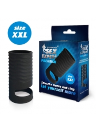 Черная открытая насадка на пенис с кольцом для мошонки XXL-size - 9,4 см. - Sex Expert - в Петропавловске-Камчатском купить с доставкой