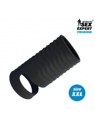 Черная открытая насадка на пенис с кольцом для мошонки XXL-size - 9,4 см. - Sex Expert - в Петропавловске-Камчатском купить с доставкой