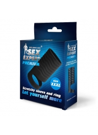 Черная открытая насадка на пенис с кольцом для мошонки XXXL-size - 9,9 см. - Sex Expert - в Петропавловске-Камчатском купить с доставкой
