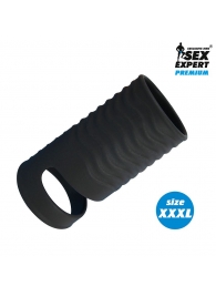 Черная открытая насадка на пенис с кольцом для мошонки XXXL-size - 9,9 см. - Sex Expert - в Петропавловске-Камчатском купить с доставкой