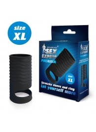 Черная открытая насадка на пенис с кольцом для мошонки XL-size - 8,9 см. - Sex Expert - в Петропавловске-Камчатском купить с доставкой
