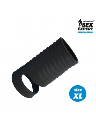 Черная открытая насадка на пенис с кольцом для мошонки XL-size - 8,9 см. - Sex Expert - в Петропавловске-Камчатском купить с доставкой