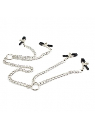 Серебристые зажимы для сосков и половых губ на тонкой цепочке - Notabu - купить с доставкой в Петропавловске-Камчатском