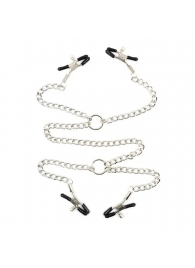 Серебристые зажимы для сосков и половых губ на тонкой цепочке - Notabu - купить с доставкой в Петропавловске-Камчатском