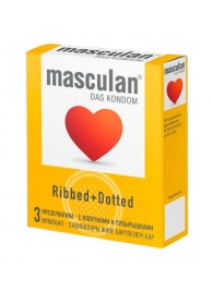 Презервативы с колечками и пупырышками Masculan Ribbed+Dotted - 3 шт. - Masculan - купить с доставкой в Петропавловске-Камчатском