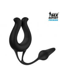 Черная вибронасадка Sex Expert с анальной втулкой - Sex Expert - в Петропавловске-Камчатском купить с доставкой