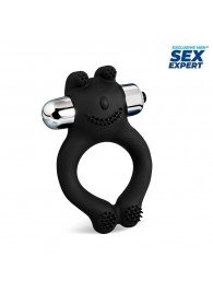 Черное силиконовое эрекционное виброкольцо Sex Expert - Sex Expert - в Петропавловске-Камчатском купить с доставкой