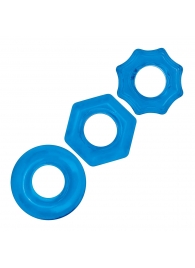 Комплект из трех голубых колец для эрекции 3-Pack Nuts   Bolts Stretch Cock Ring Set - BlueLine - в Петропавловске-Камчатском купить с доставкой
