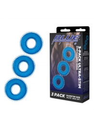 Комплект из трех голубых колец для эрекции 3-Pack Ultra-Stim Stretch Cock Rings - BlueLine - в Петропавловске-Камчатском купить с доставкой