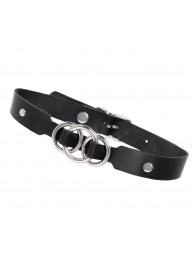 Черный кожаный ошейник со связанными кольцами - Pecado - купить с доставкой в Петропавловске-Камчатском