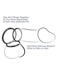 Набор из трех черных эрекционных колец Silicone 3-Ring Stamina Set - Pipedream - в Петропавловске-Камчатском купить с доставкой