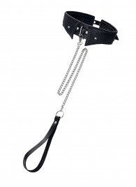 Черный кожаный ошейник-воротник с поводком - Pecado - купить с доставкой в Петропавловске-Камчатском