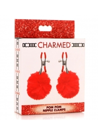 Красные зажимы на соски с помпонами Pom Pom - XR Brands - купить с доставкой в Петропавловске-Камчатском