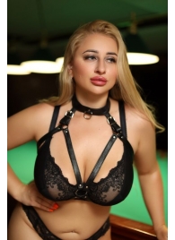Черная кожаная сбруя с ошейником plus size из нежной кожи - БДСМ Арсенал - купить с доставкой в Петропавловске-Камчатском