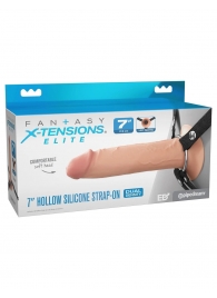 Телесный полый страпон на черных ремнях Hollow Silicone Strap-on - 17,8 см. - Pipedream - купить с доставкой в Петропавловске-Камчатском