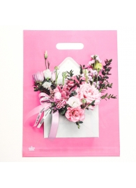 Розовый пакет с цветочным принтом и вырубной ручкой (40х31 см) - Сима-Ленд - купить с доставкой в Петропавловске-Камчатском