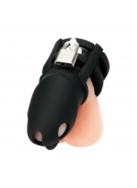 Черная клетка для пениса Silicone Small 2 in Cock Cage With Ball Divider - BlueLine - купить с доставкой в Петропавловске-Камчатском