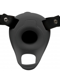 Черный полый страпон с вибрацией 2’’ Erection 28X Smooth Vibrating Silicone Penis Sheath - XR Brands - купить с доставкой в Петропавловске-Камчатском