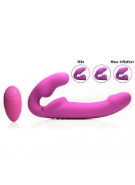 Розовый безремневой страпон с вибрацией и функцией расширения Inflatable Ergo-Fit Strapless Strap-On - XR Brands - купить с доставкой в Петропавловске-Камчатском
