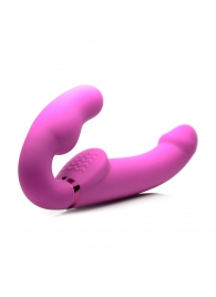 Розовый безремневой страпон с вибрацией и функцией расширения Inflatable Ergo-Fit Strapless Strap-On - XR Brands - купить с доставкой в Петропавловске-Камчатском