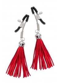 Зажимы на соски «Прищепки» с красными кисточками из замши - Pecado - купить с доставкой в Петропавловске-Камчатском