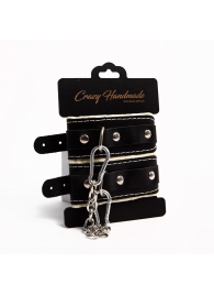 Черные скругленные наручники с мягкой бежевой подкладкой - Crazy Handmade - купить с доставкой в Петропавловске-Камчатском