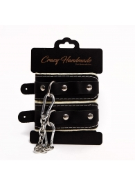 Черные скругленные наручники с мягкой бежевой подкладкой - Crazy Handmade - купить с доставкой в Петропавловске-Камчатском