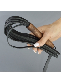 Черная кожаная плеть с деревянной рукоятью - 44 см. - Sitabella - купить с доставкой в Петропавловске-Камчатском