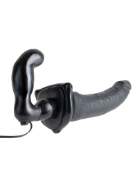 Черный страпон с вагинальной пробкой Deluxe Vibrating Penetrix Strap-On - 19 см. - Pipedream - купить с доставкой в Петропавловске-Камчатском