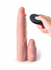 Телесная вибронасадка на член 3  Vibrating Mega X-tension with Remote - 22,9 см. - Pipedream - в Петропавловске-Камчатском купить с доставкой