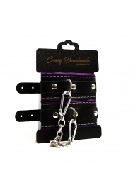 Черно-фиолетовые скругленные наручники с мягкой подкладкой - Crazy Handmade - купить с доставкой в Петропавловске-Камчатском