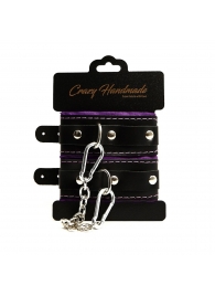 Черно-фиолетовые скругленные наручники с мягкой подкладкой - Crazy Handmade - купить с доставкой в Петропавловске-Камчатском