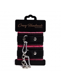 Черно-розовые скругленные наручники с мягкой подкладкой - Crazy Handmade - купить с доставкой в Петропавловске-Камчатском