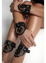 Черные кожаные оковы с резными узорами и клепками - Crazy Handmade - купить с доставкой в Петропавловске-Камчатском