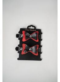 Черно-красные кожаные наручники с бантиками - Crazy Handmade - купить с доставкой в Петропавловске-Камчатском