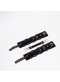 Черный кожаные оковы с узорами и золотистой фурнитурой - Crazy Handmade - купить с доставкой в Петропавловске-Камчатском