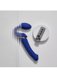 Синий безремневой страпон Multi Orgasm Bendable Strap-On size XL с клиторальной стимуляцией - Strap-on-me - купить с доставкой в Петропавловске-Камчатском