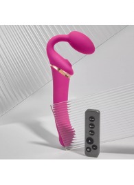 Ярко-розовый безремневой страпон Multi Orgasm Bendable Strap-On size L с клиторальной стимуляцией - Strap-on-me - купить с доставкой в Петропавловске-Камчатском