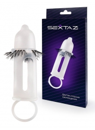 Эластичная насадка на пенис с подхватом мошонки и стимулирующими «ресничками» - Sextaz - в Петропавловске-Камчатском купить с доставкой