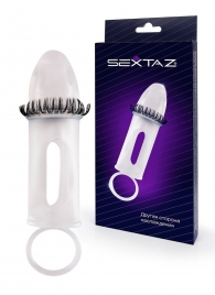 Закрытая насадка на пенис с подхватом мошонки и стимулирующими «ресничками» - Sextaz - в Петропавловске-Камчатском купить с доставкой