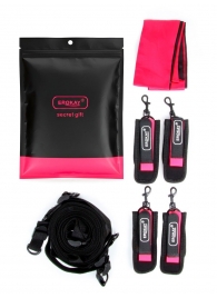 Черно-розовый эротический набор: фиксатор, оковы, наручники, повязка - Erokay - купить с доставкой в Петропавловске-Камчатском