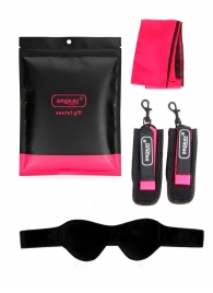 Черно-розовый эротический набор: маска, наручники и повязка - Erokay - купить с доставкой в Петропавловске-Камчатском