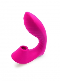 Ярко-розовый вибромассажер с вакуумной стимуляцией клитора - Erokay