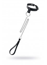 Черный узкий однослойный ошейник с серебристым поводком-цепочкой - Pecado - купить с доставкой в Петропавловске-Камчатском