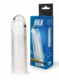 Прозрачная закрытая насадка на пенис с ребрышками - 16 см. - Sex Expert - в Петропавловске-Камчатском купить с доставкой