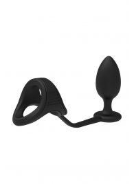 Черное эрекционное кольцо с анальной пробкой Cockstrap With Anal Plug - Dream Toys - в Петропавловске-Камчатском купить с доставкой