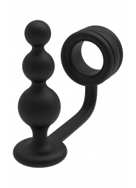 Черное эрекционное кольцо с анальной елочкой Cockring With Beaded Anal Plug - Dream Toys - в Петропавловске-Камчатском купить с доставкой