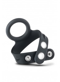 Черное эрекционное кольцо с подхватом мошонки на кнопках VS6 - Blush Novelties - в Петропавловске-Камчатском купить с доставкой